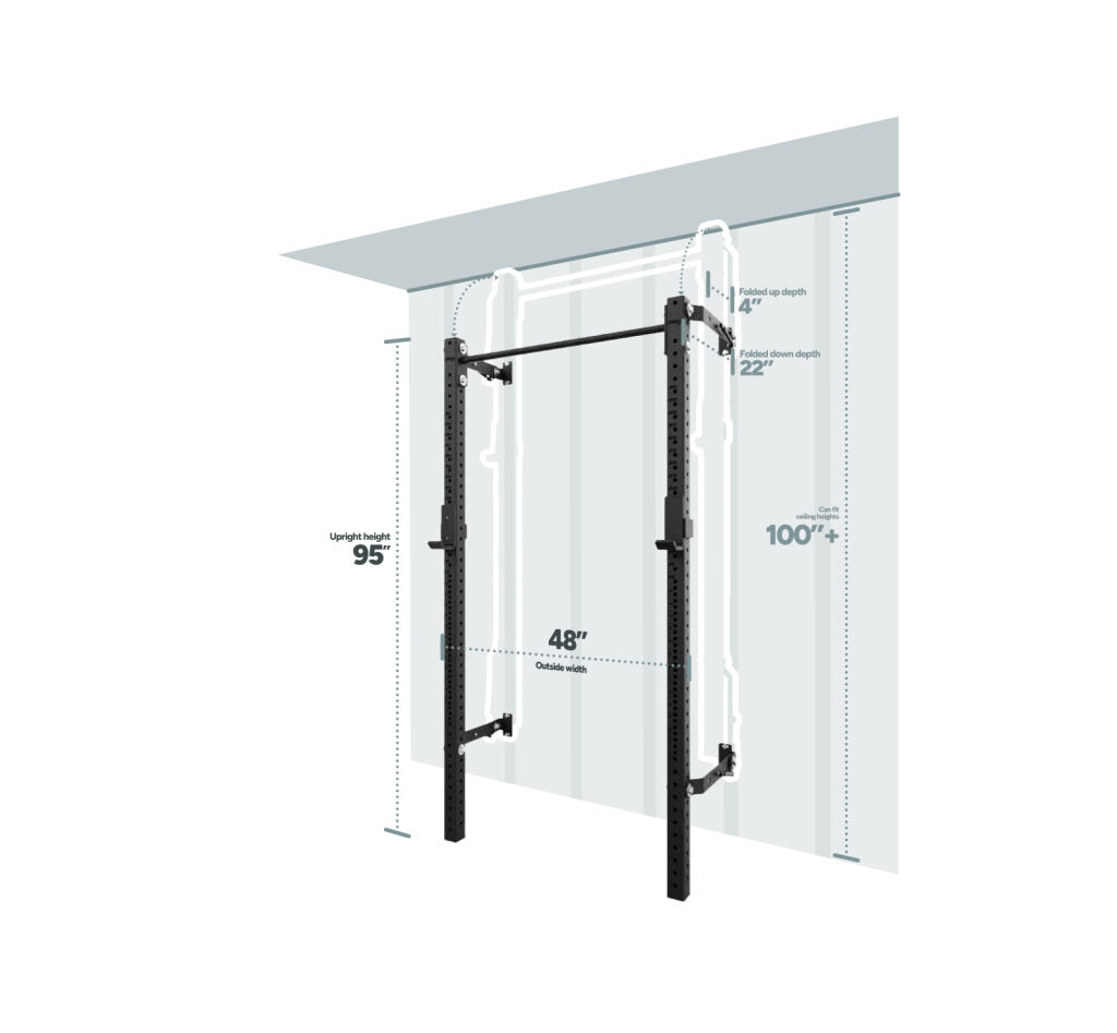 PRx Profile PRO Squat Rack folded against the wall