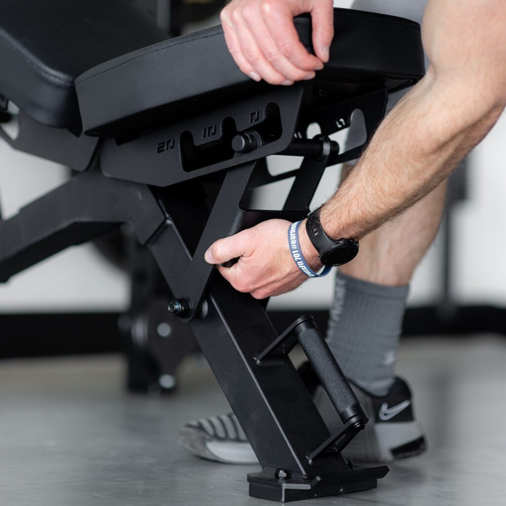 Lifter pressing on the PRx Stealth Weight Bench