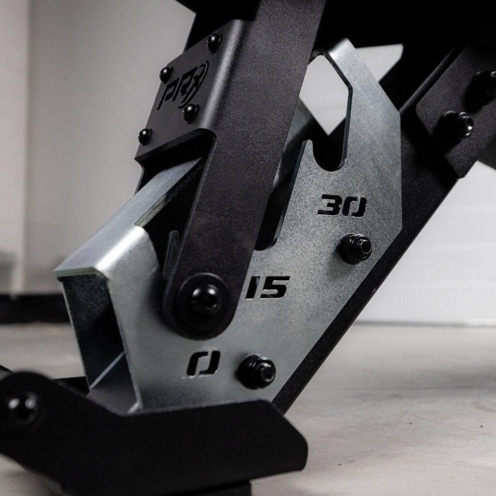 PRx Razortooth Weight Bench knurled handle and transport wheels