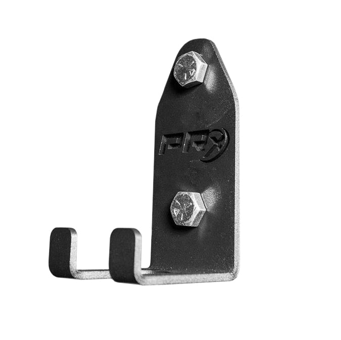 PRx Build Limitless barbell hanger mounted on a rack crossmember in a home gym