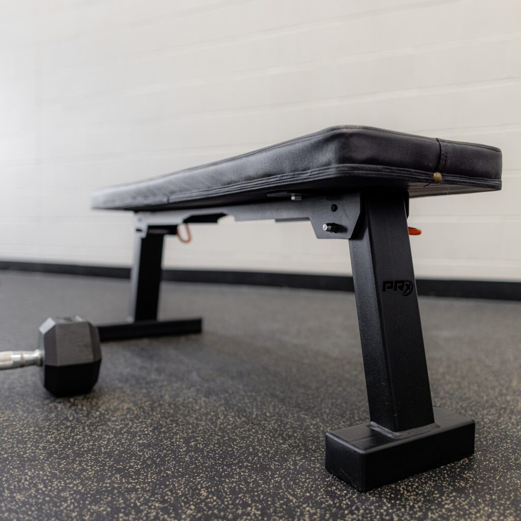 PRx Compact Flat Weight Bench folded to 7 inches thick