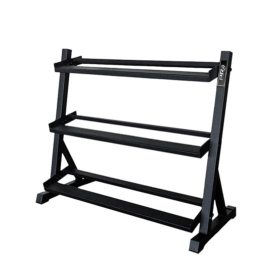 PRx 42 inch Dumbbell Rack loaded with a full set of hex dumbbells