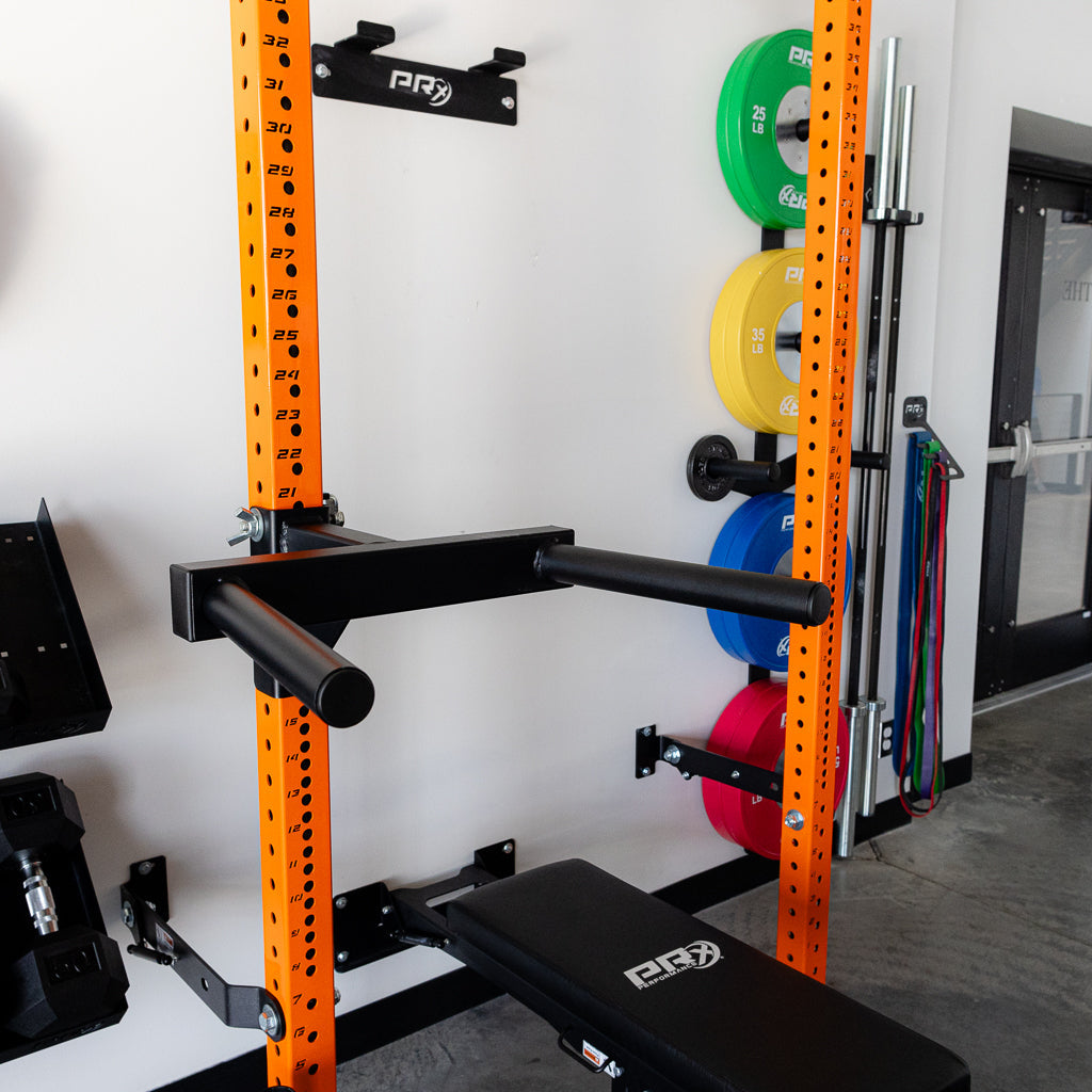 PRx 3x3 Dip Station pinned to a Profile PRO folding rack