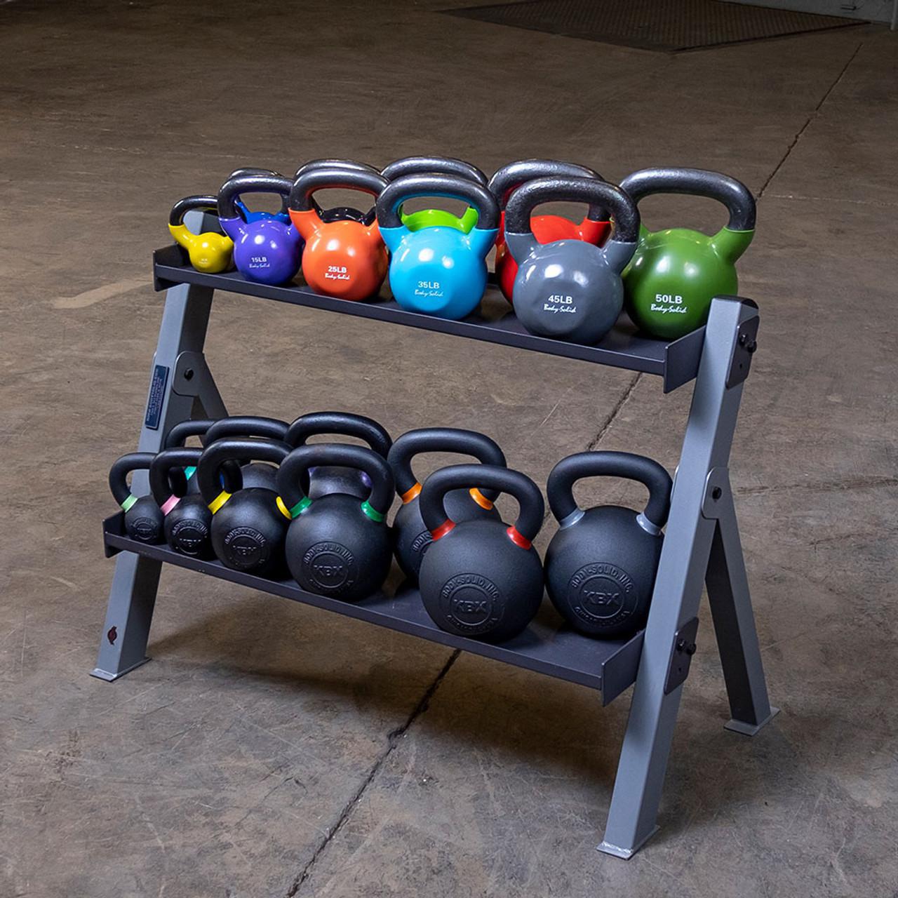 Body Solid 2-Tier Adjustable Shelf Dumbbell and Kettlebell Rack