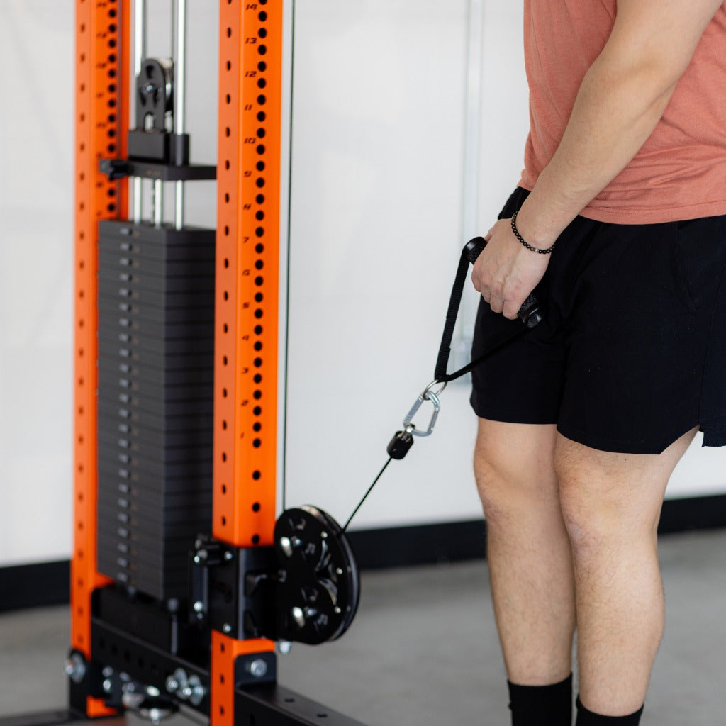 Lat pulldown performed on the Build Limitless Half Rack Functional Trainer