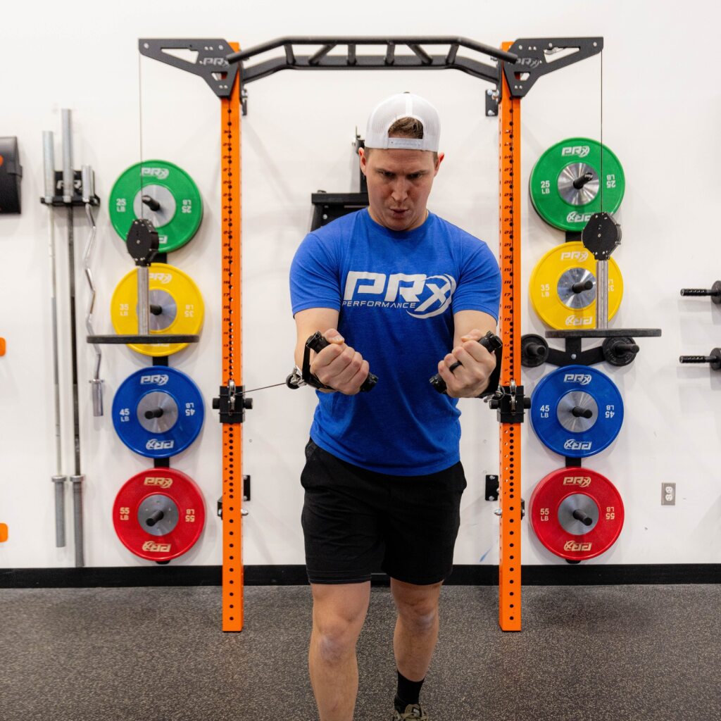 Lat pulldown using the Sidewinder attachment on a Profile PRO rack