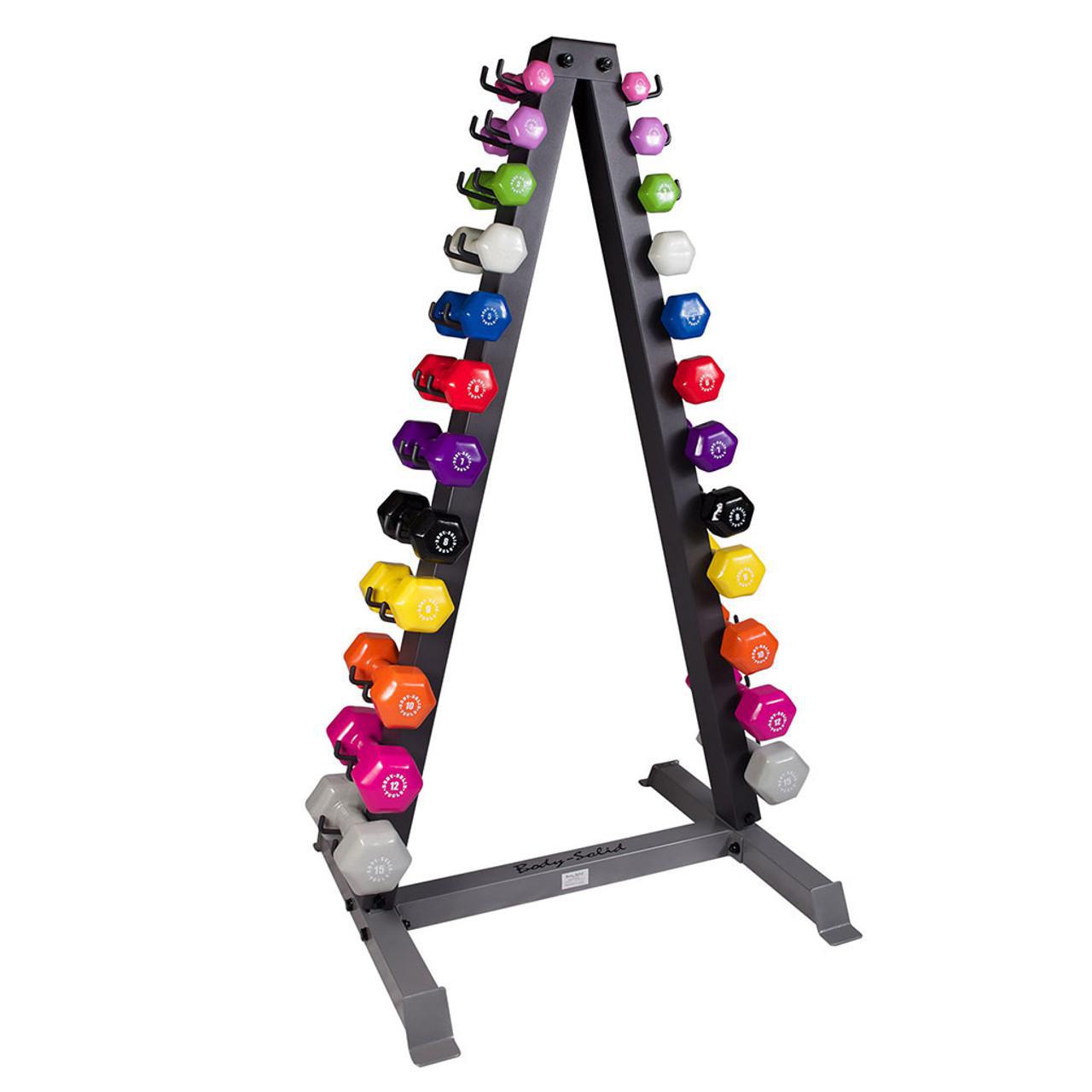 Body-Solid 12 Pair Vinyl Dumbbell Package with Rack