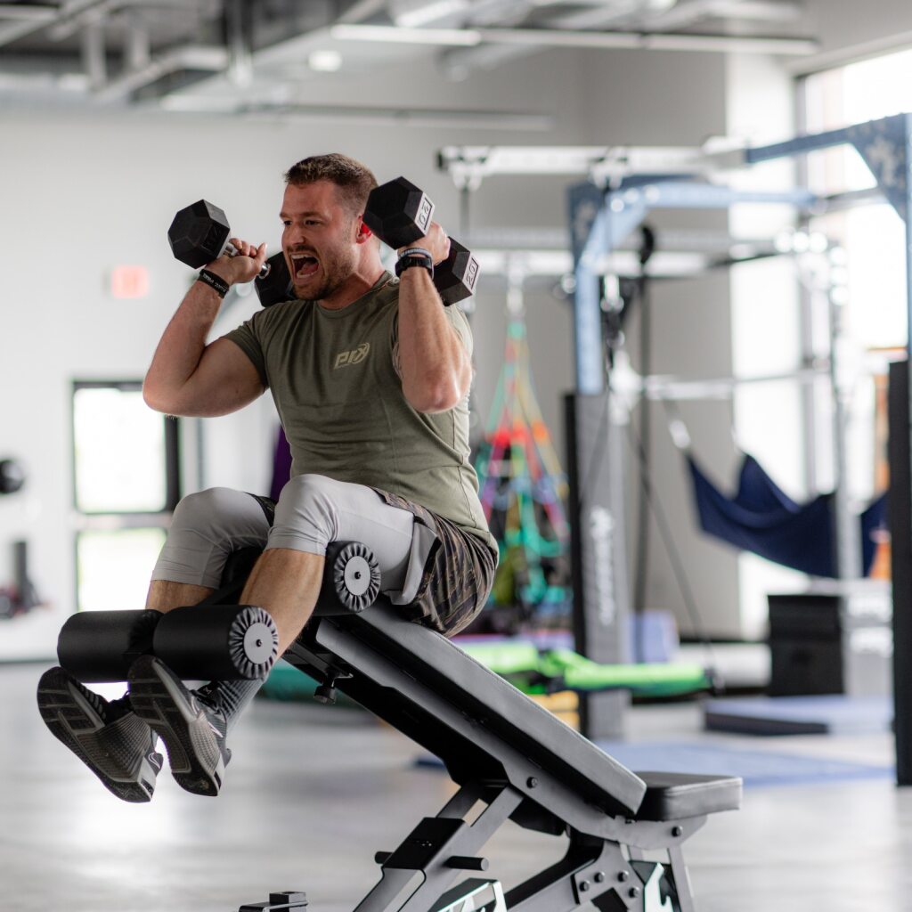 Lifter benching on the PRx Razortooth Weight Bench