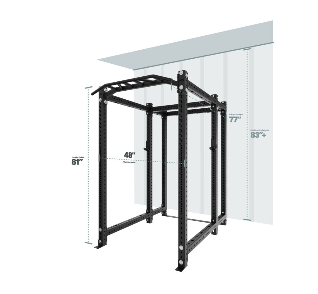 PRx Build Limitless 6-Post Rack set up in a home gym
