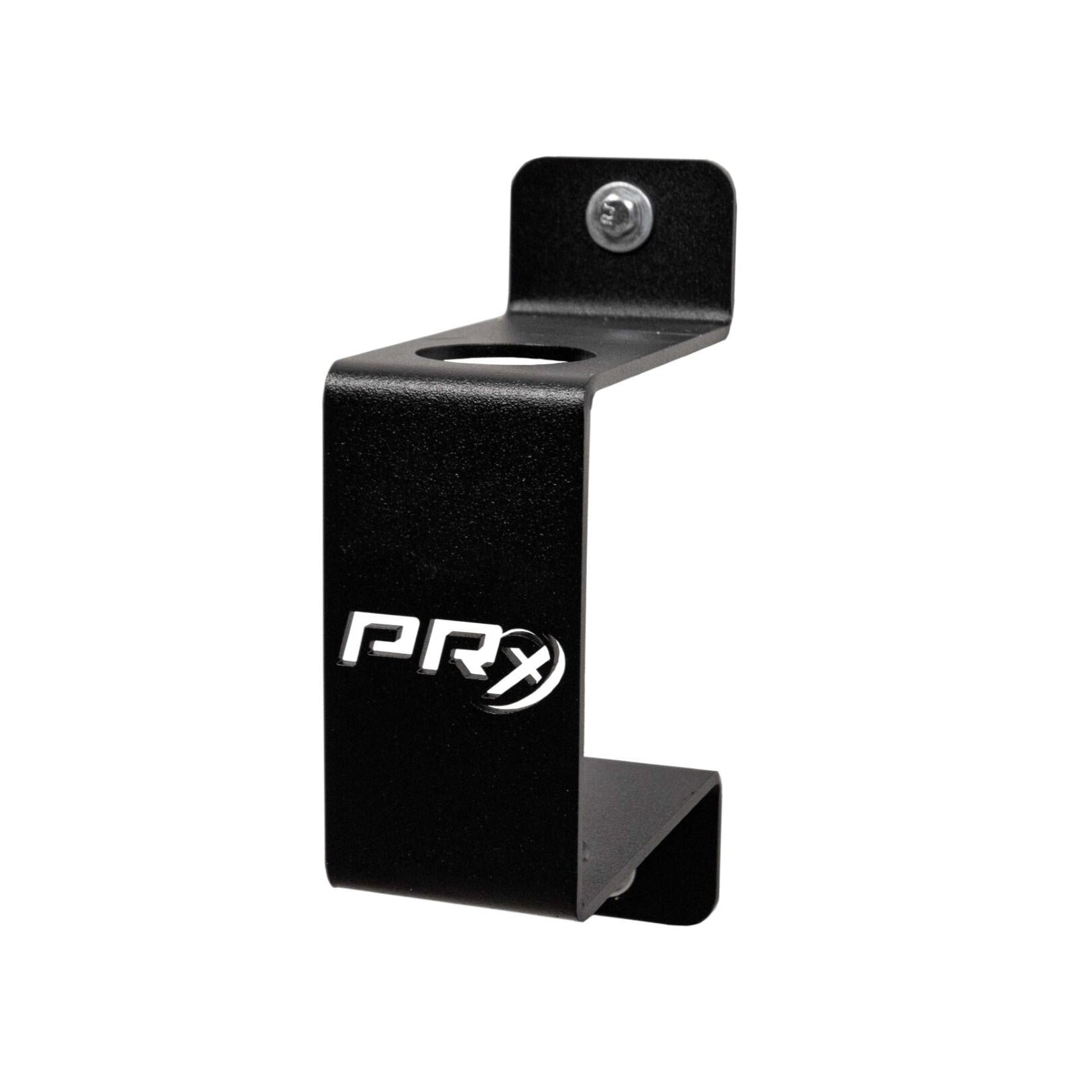 PRx Safety Squat Bar Storage mounted on a wall holding a safety squat barbell