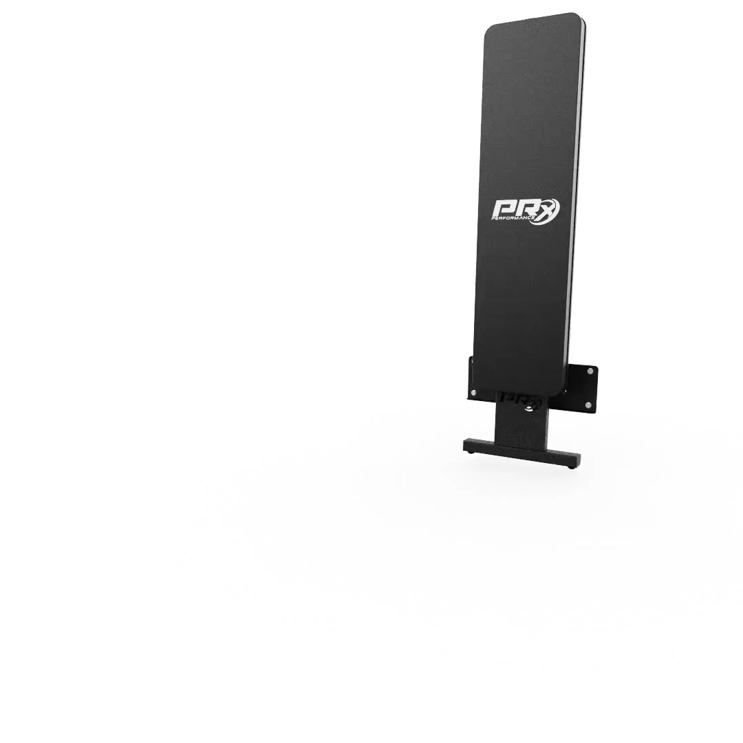 PRx Profile Flat Folding Bench folding up against the wall