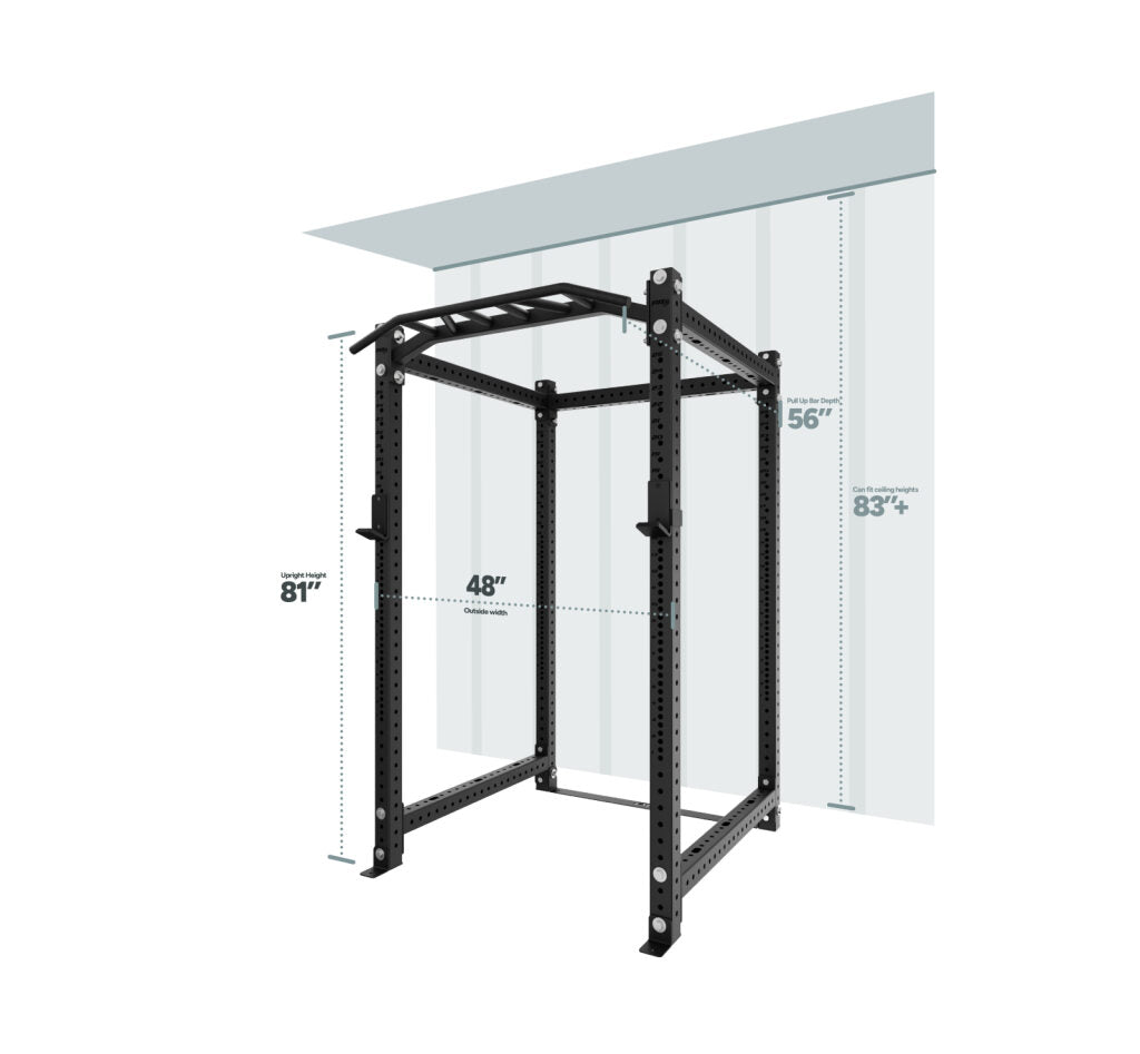 PRx Build Limitless Full Cage power rack set up in a home gym