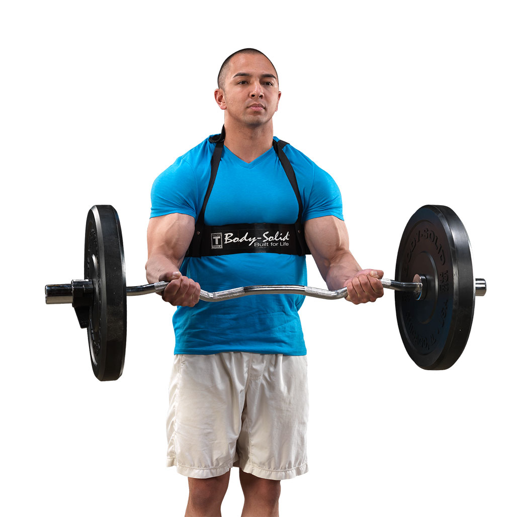 Body Solid Bicep Bomber Arm Curl Harness - in use