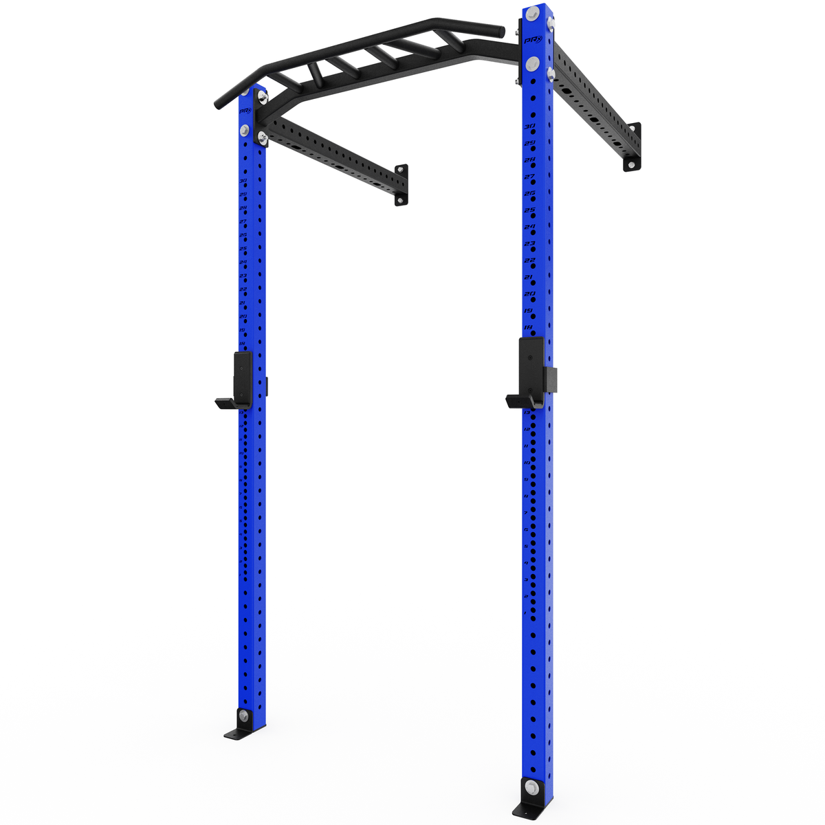 PRx Build Limitless Wall-Mount Rack in Blue mounted to the wall