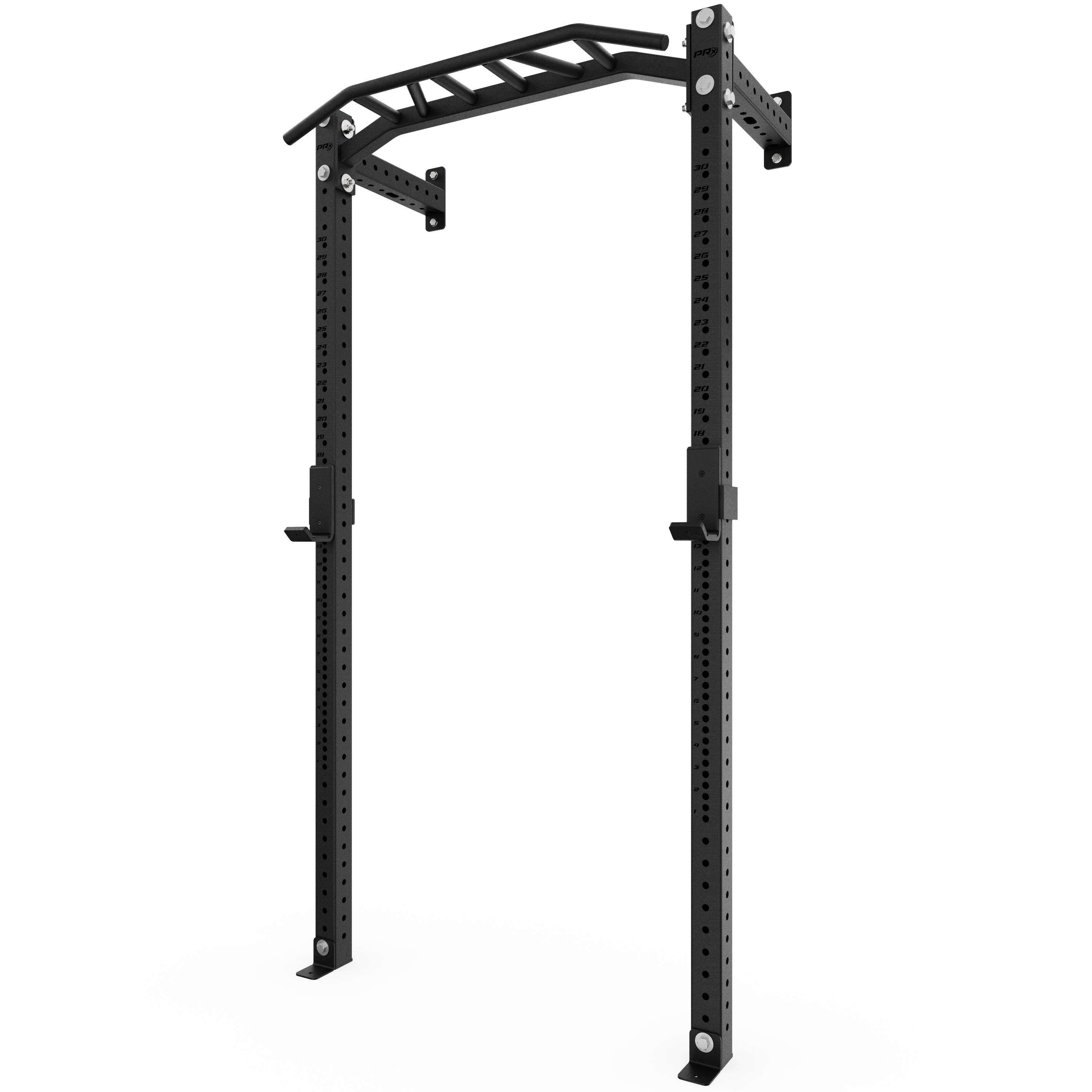 PRx Build Limitless Wall-Mount Rack in Black in the shallow depth configuration