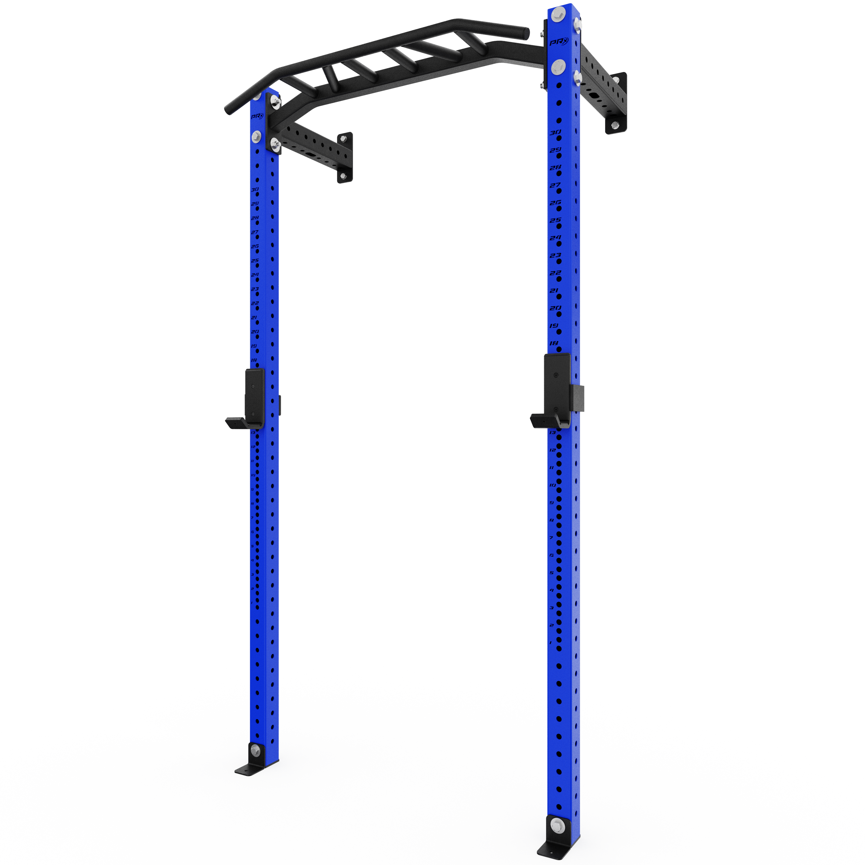 PRx Build Limitless Wall-Mount Rack in Blue in the shallow depth configuration