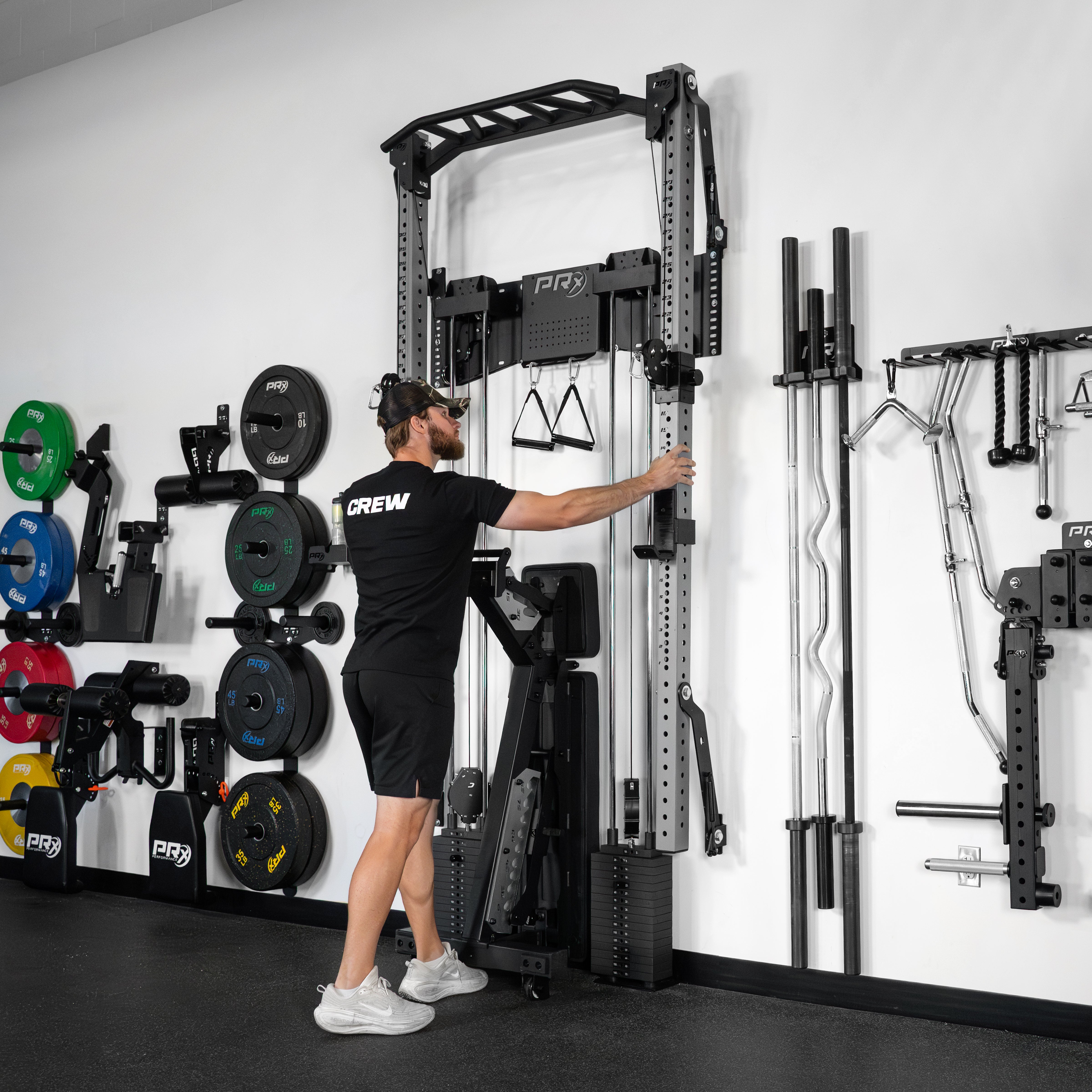 PRx Profile PRO ARK Weight Stack Functional Trainer set up in a home gym