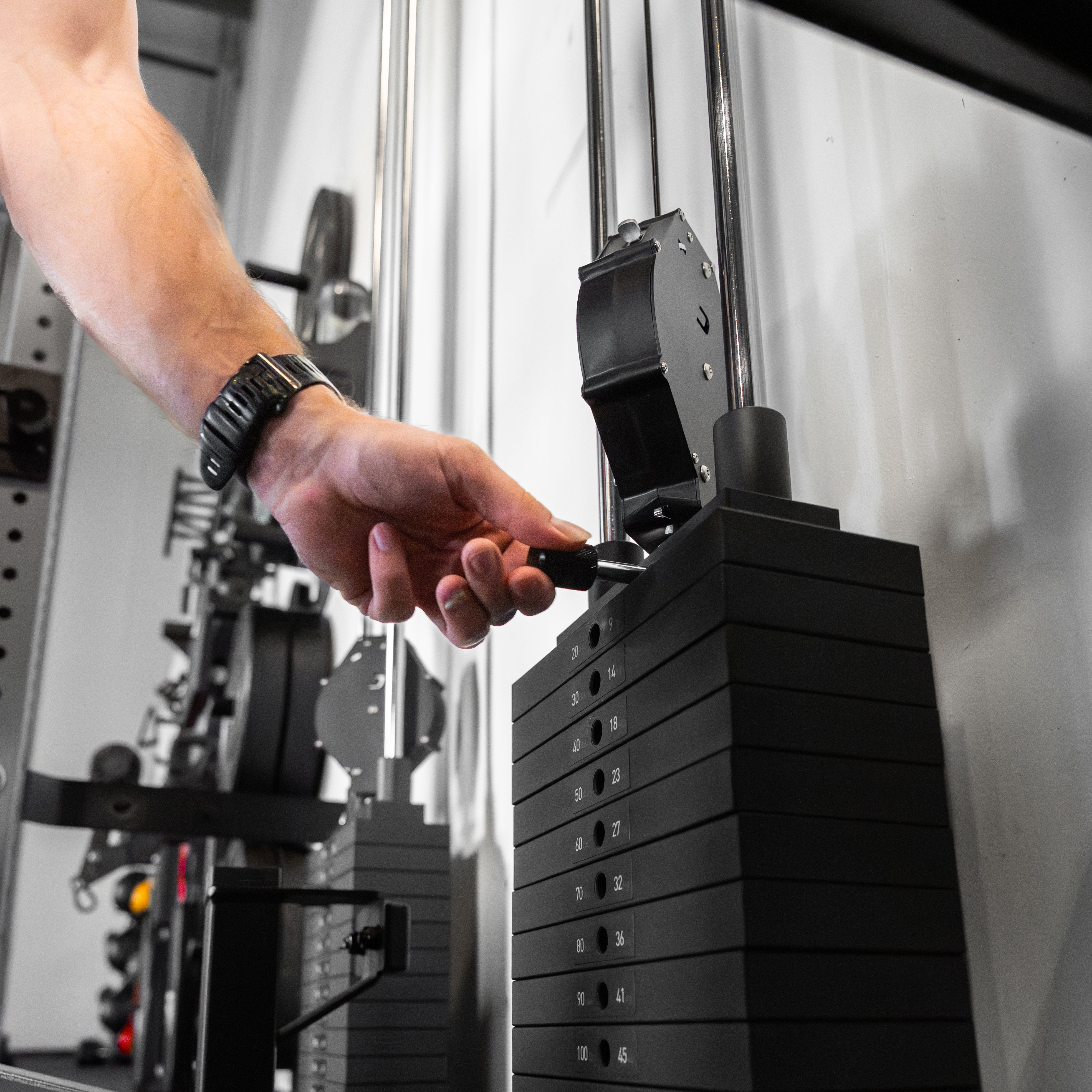 Detail of the Dialed Motion Retractor and cable arm on the ARK trainer