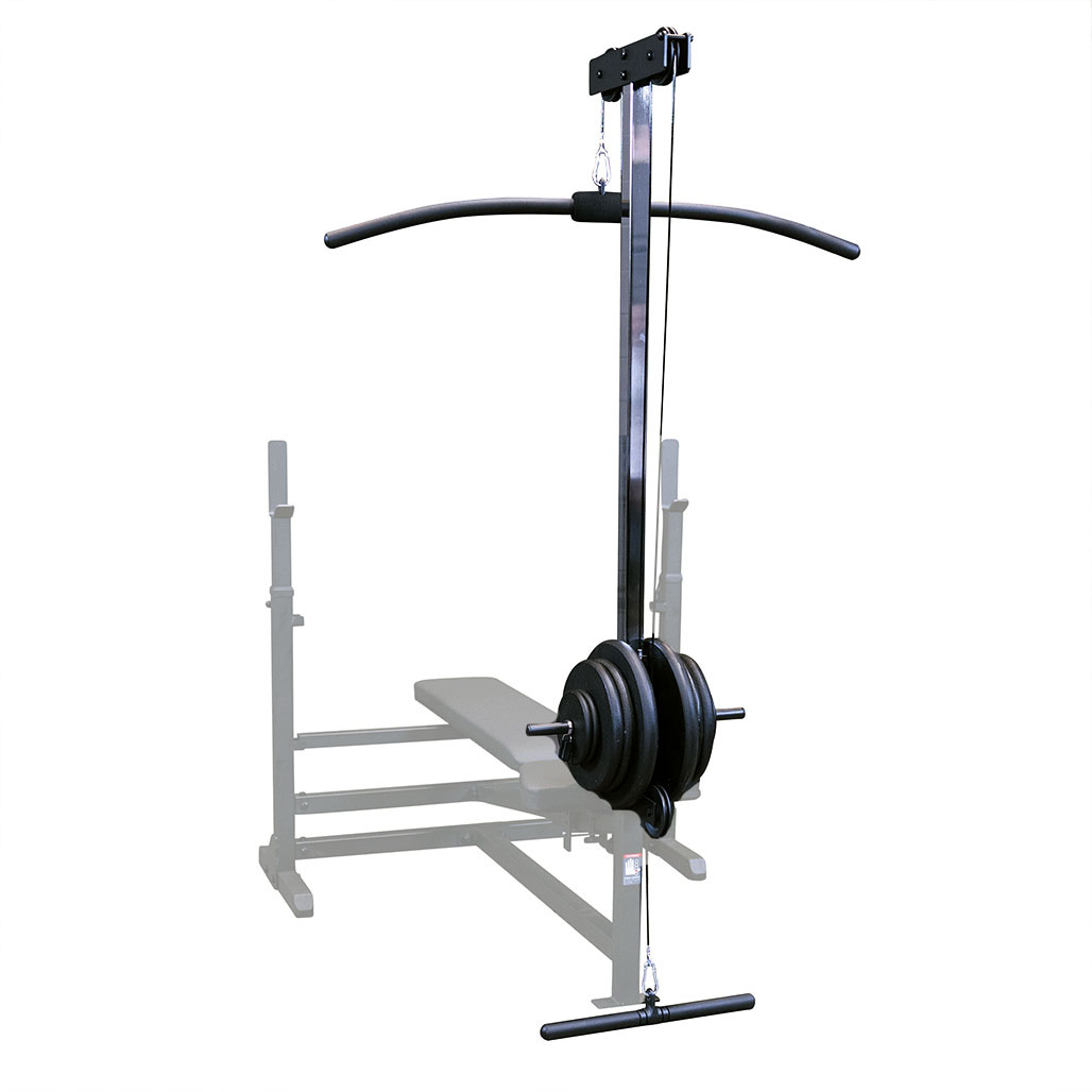 Body-Solid GLRA81 Lat Attachment shown on GDIB46L bench