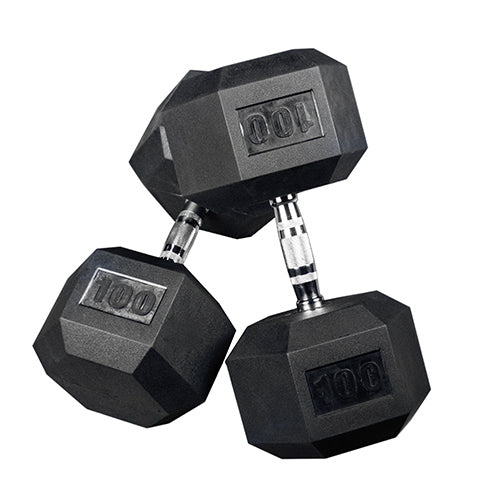 PRx Rubber Hex Dumbbells pair with knurled chrome handles