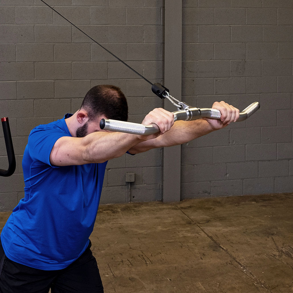 Body-Solid Tools Aluminum Revolving Curl Bar - in use, cable exercise