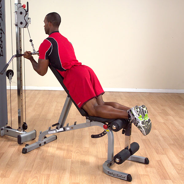 Body-Solid Tools Pro-Grip Multi-Grip Lat Bar - in use, cable exercise
