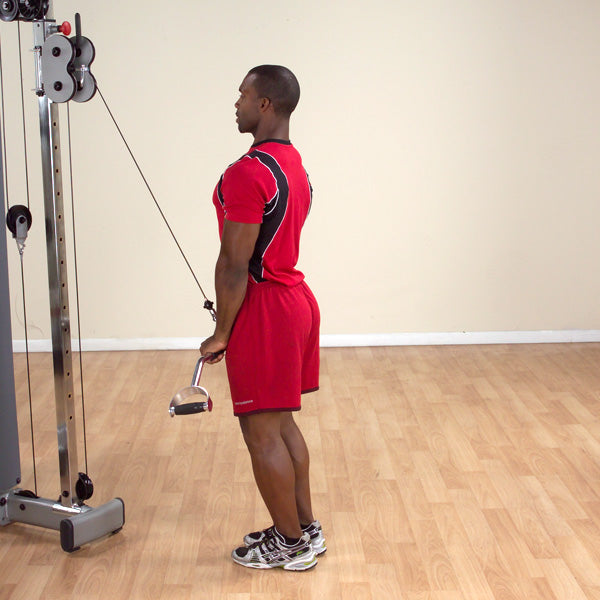Body-Solid Tools Pro-Grip Multi-Grip Lat Bar - in use, straight arm triceps extension