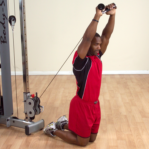 Body-Solid Tools Pro-Grip Tricep Handle - in use, kneeling triceps extension