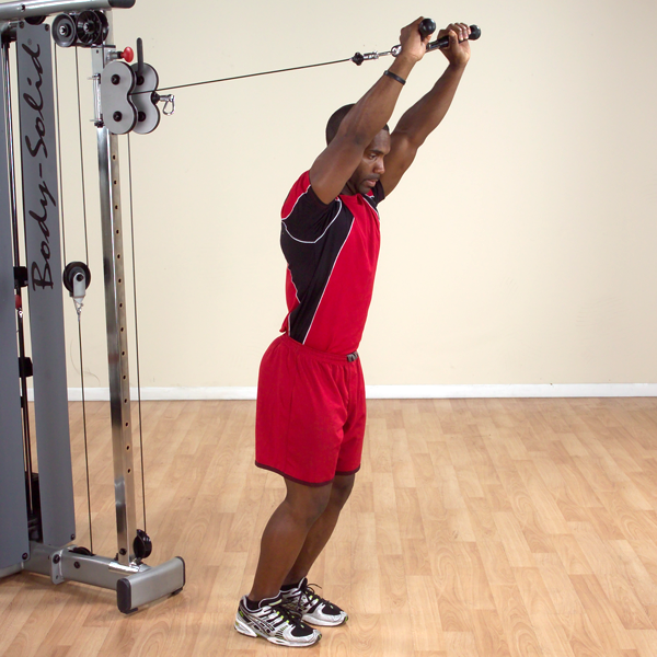 Body-Solid Tools Pro-Grip V-Bar - standing triceps extension exercise, alternate