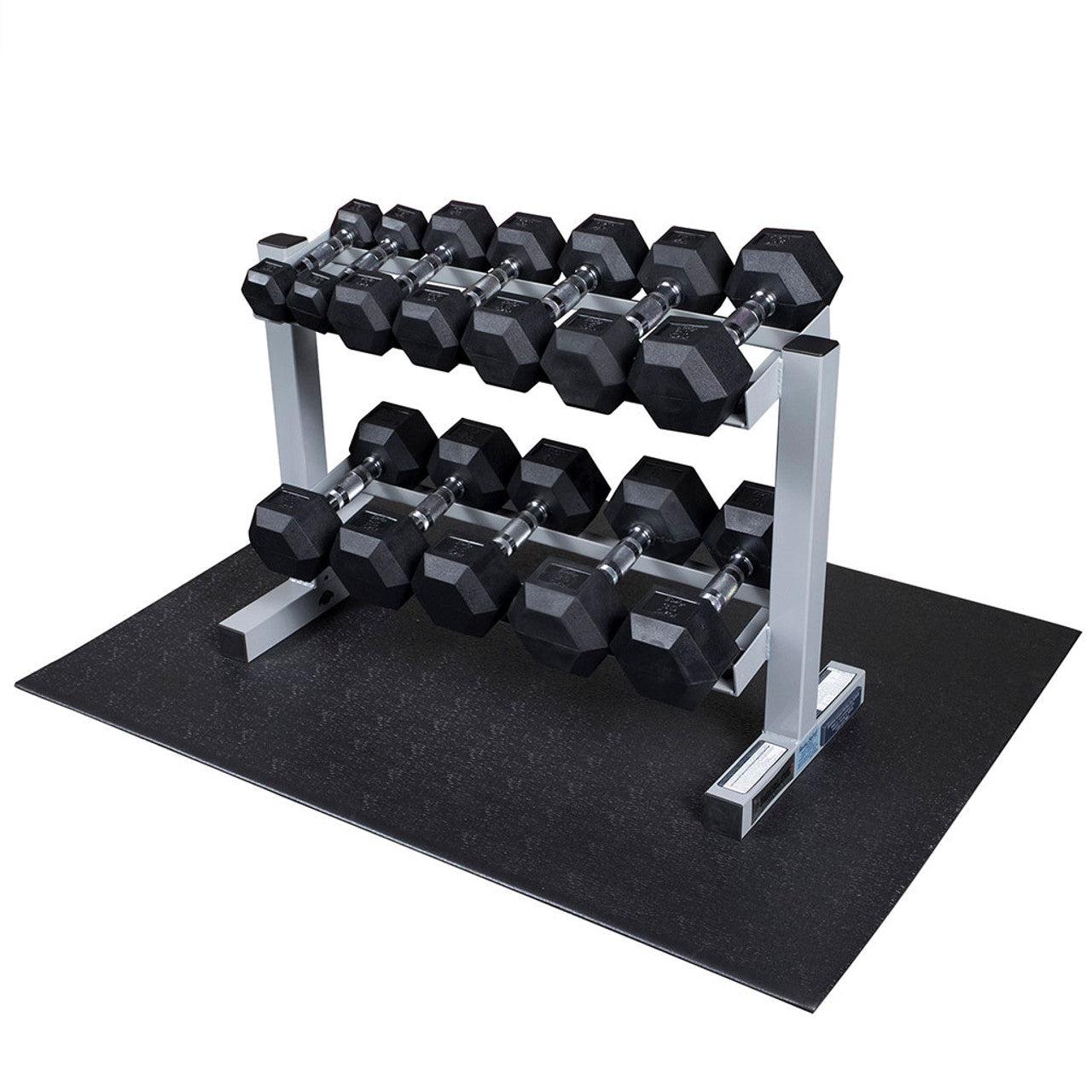 Powerline Rubber Coat Dumbbell Package, 5-30 lb. Dumbbell Pairs, Rack, Mat