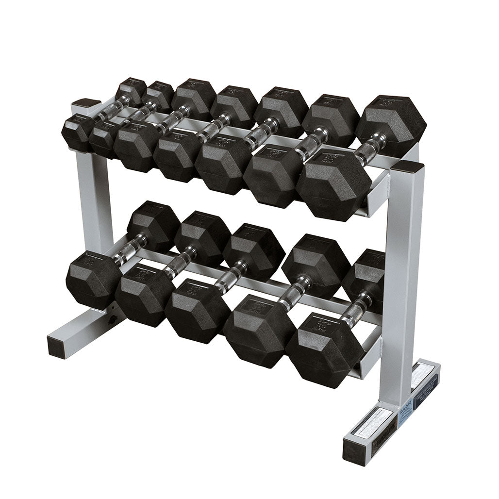 PDR282X dumbbell rack loaded with dumbbells