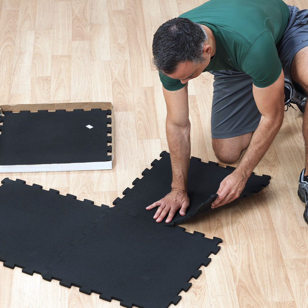 Body-Solid Tools Interlocking Rubber Flooring 4 Pack, Grey Speck - installation
