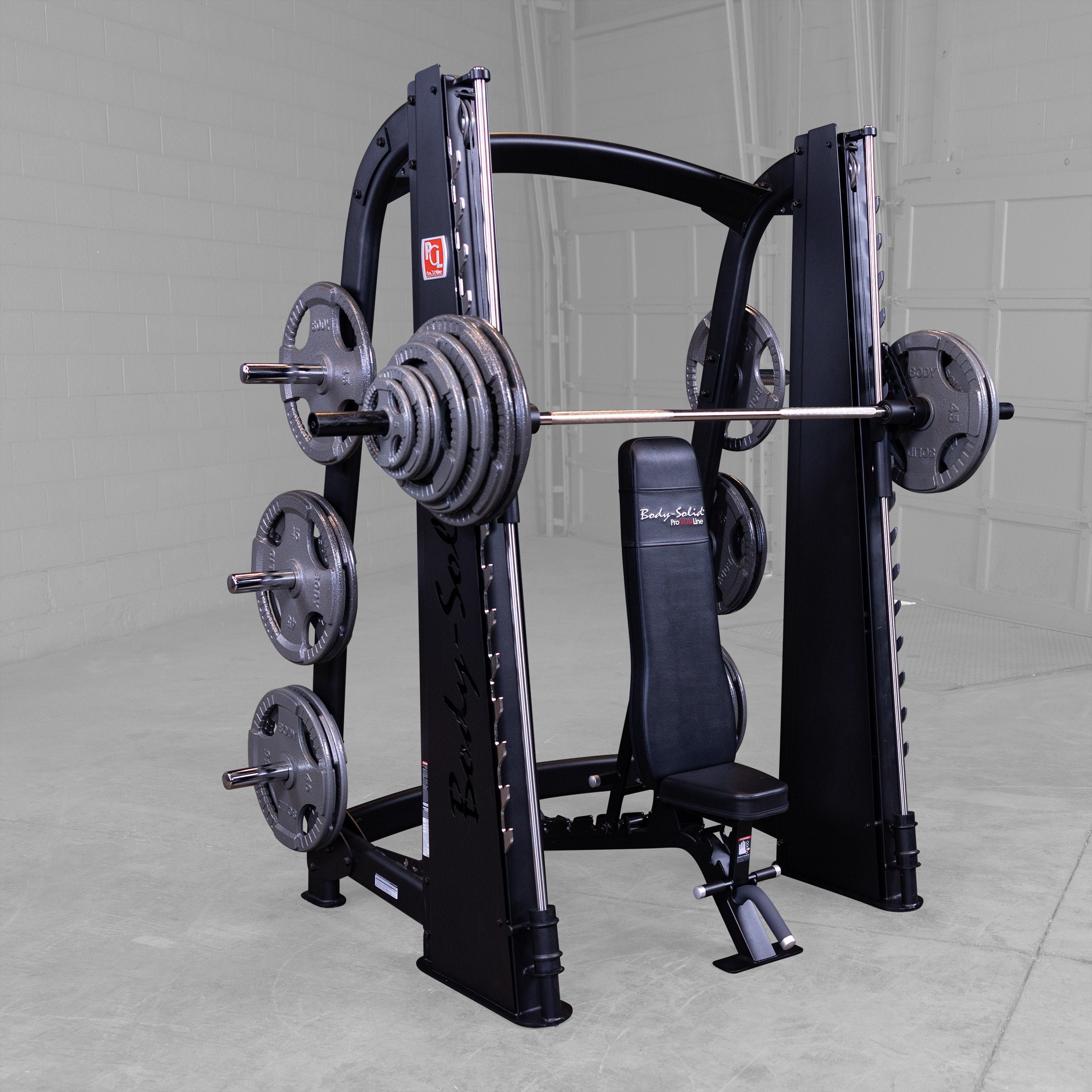 Body Solid Pro ClubLine Counter Balanced Smith Machine by Body-Solid, Black Finish - with bench