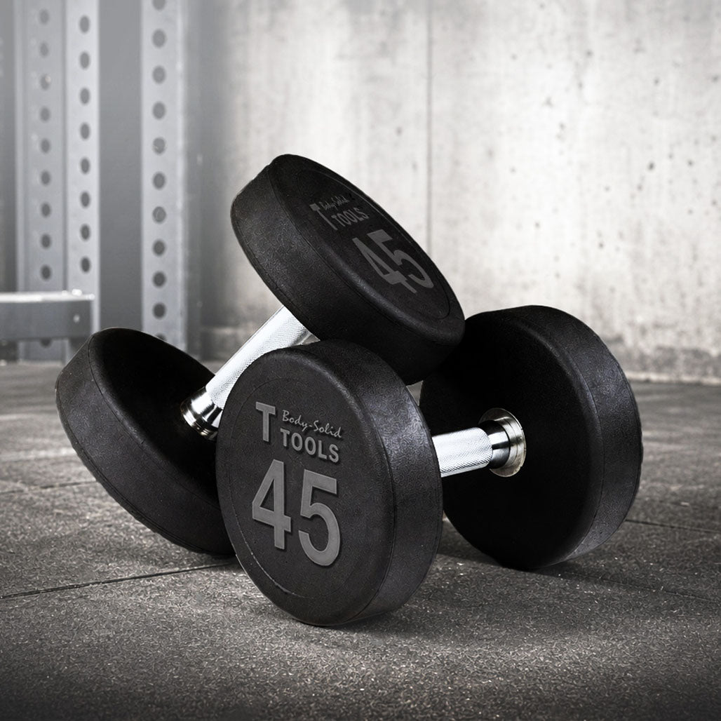 Body-Solid Premium Round Rubber Dumbbells, from 5 to 100 lb. - alternate view 2