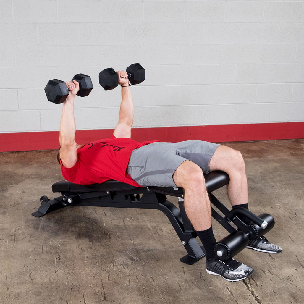 Pro ClubLine SFID425 Adjustable Bench by Body-Solid - in use, decline chest press