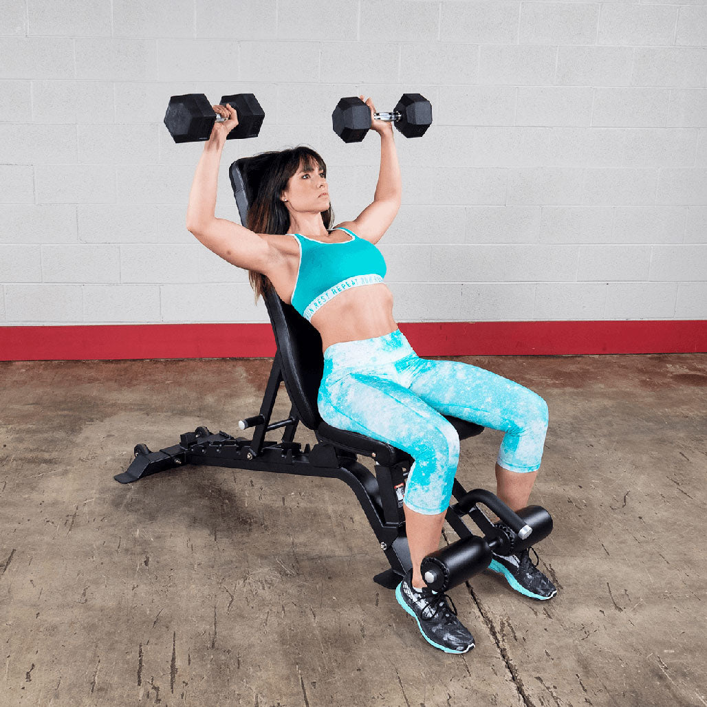 Pro ClubLine SFID425 Adjustable Bench by Body-Solid - in use, military press