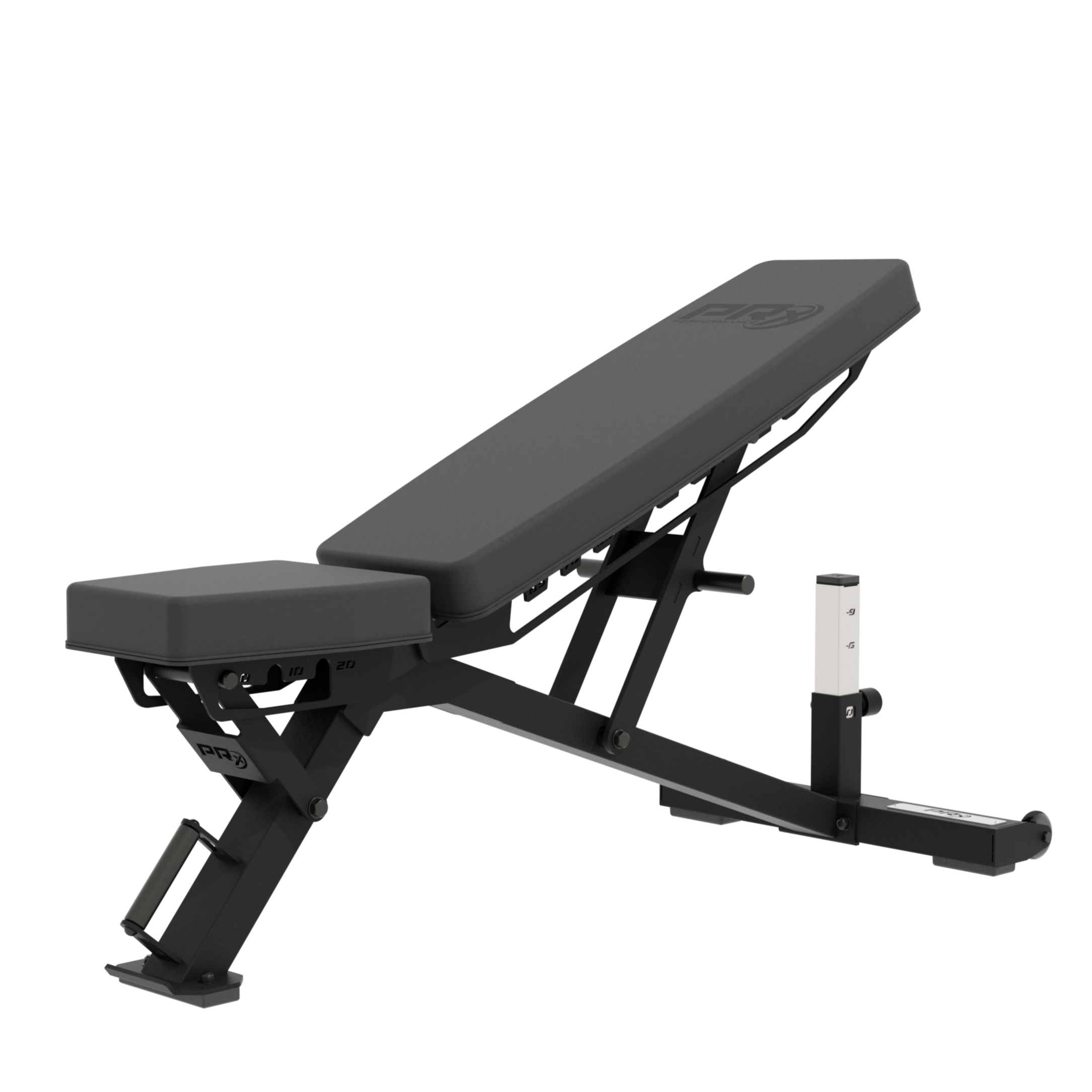 PRx Stealth Weight Bench set to an incline position