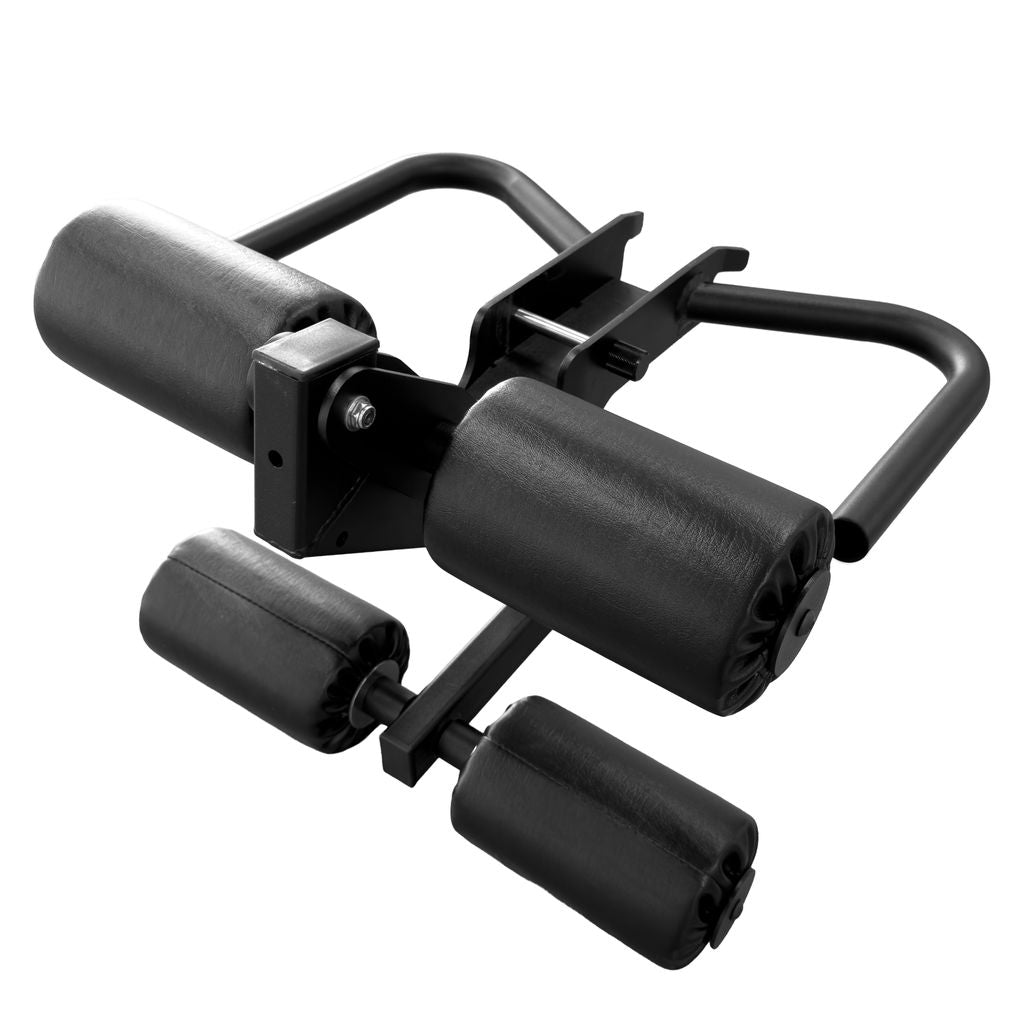 PRx Leg Curl / Leg Extension attachment mounted on a rack with the Axis Pad