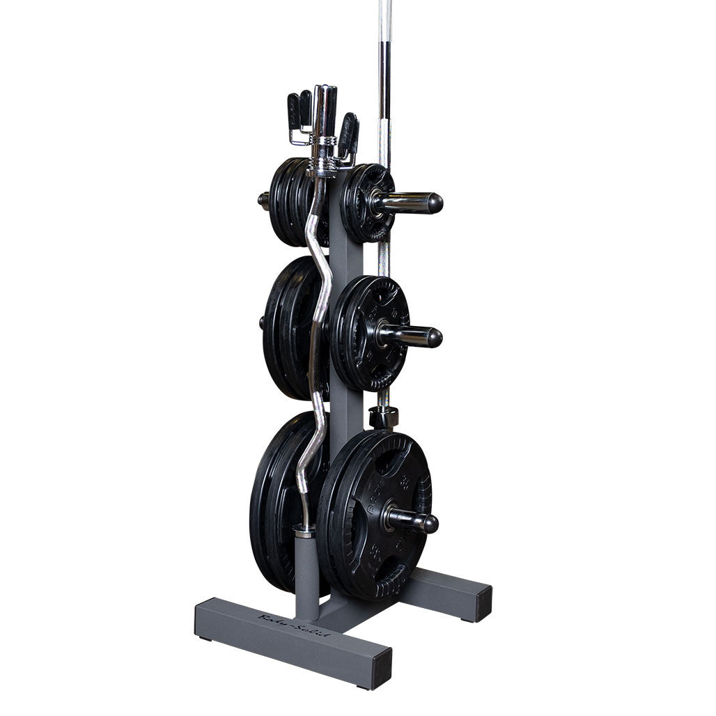 Body-Solid 6-Post Weight Tree and Bar Holder for Olympic Weight Plates - Loaded with plates