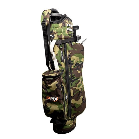 Adjustable swivel arms of the PRx Profile Golf Bag Storage gripping a bag