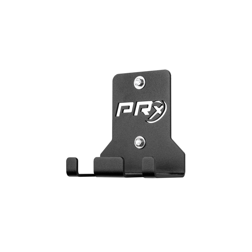 PRx Hanging Barbell Storage multi-bar unit mounted to a wall stud