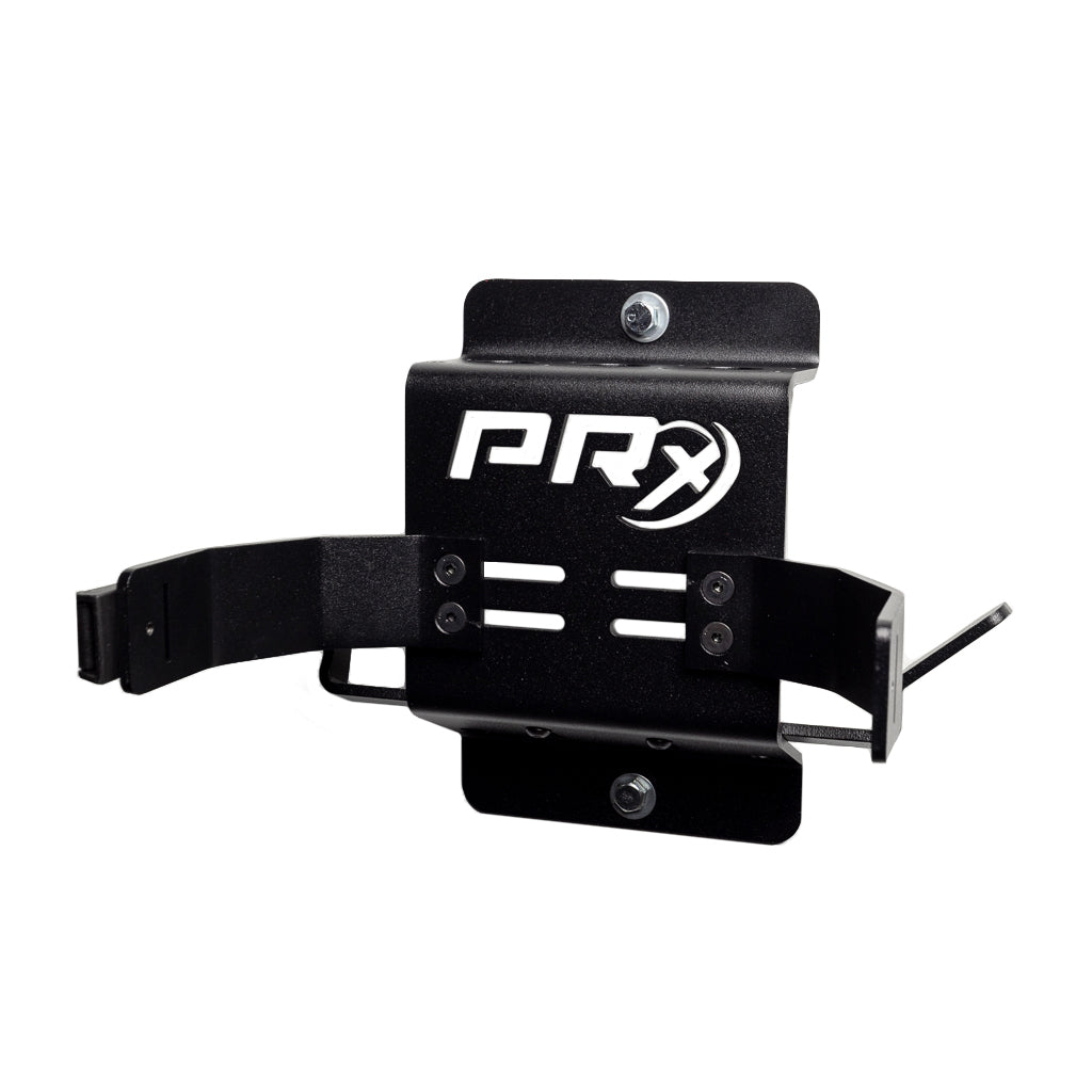 PRx Profile Golf Bag Storage mounted on a wall holding a loaded golf bag