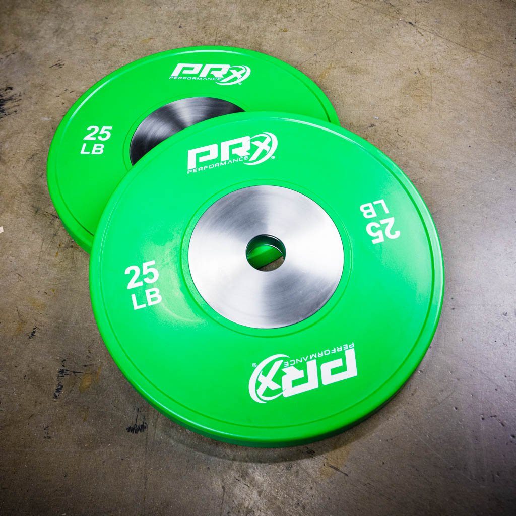Narrow edge profile of a PRx Elite Competition Bumper Plate