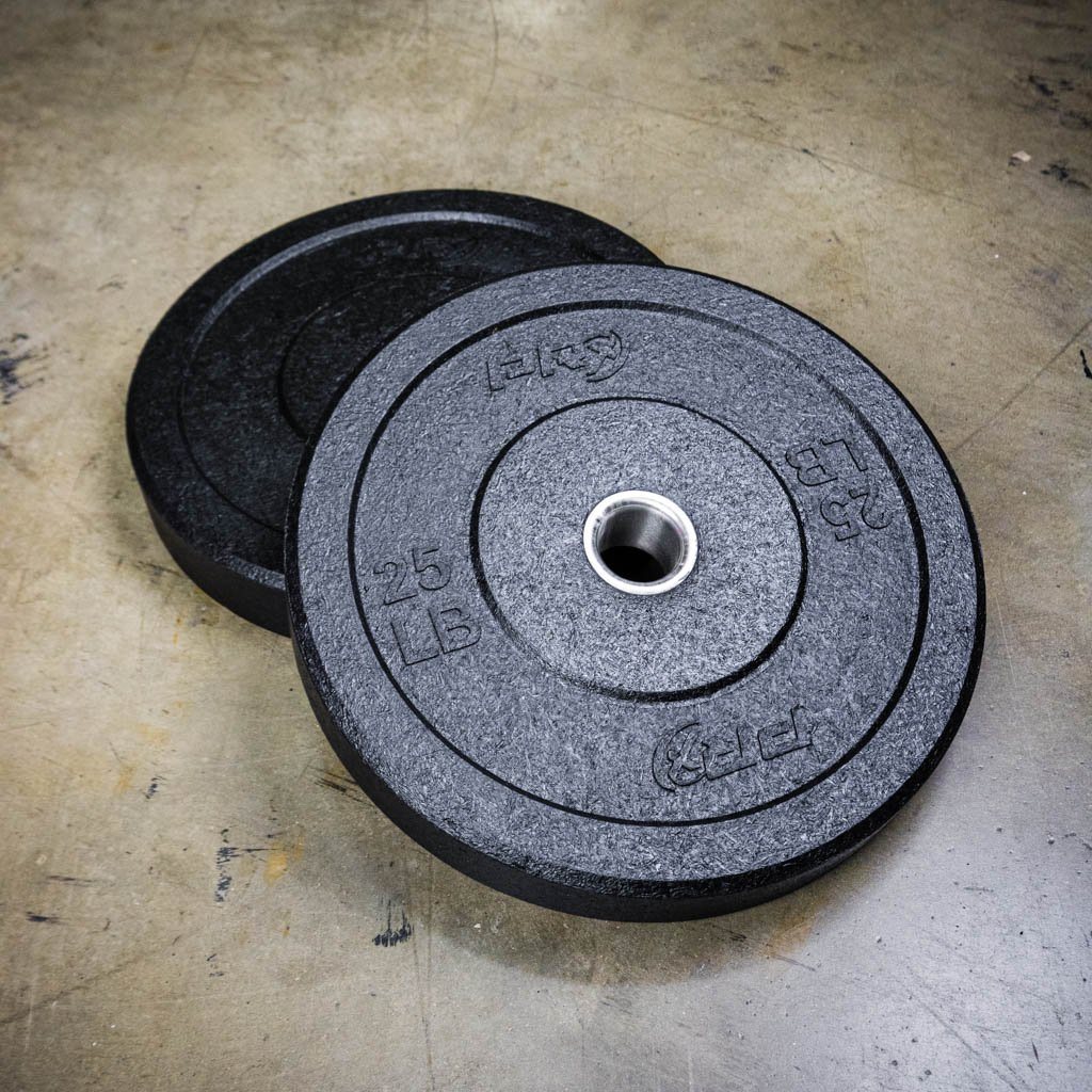 PRx Crumb Rubber Bumper Plates stacked