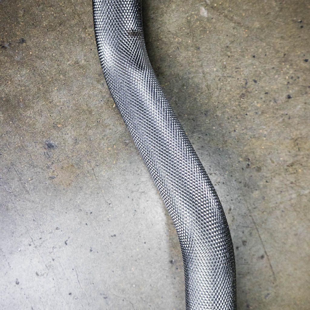 PRx Olympic E-Z Curl Barbell knurling and grip close up