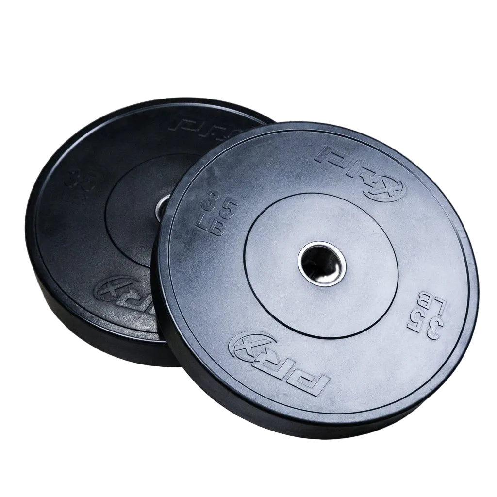 PRx Prime Bumper Plates stacked by weight size