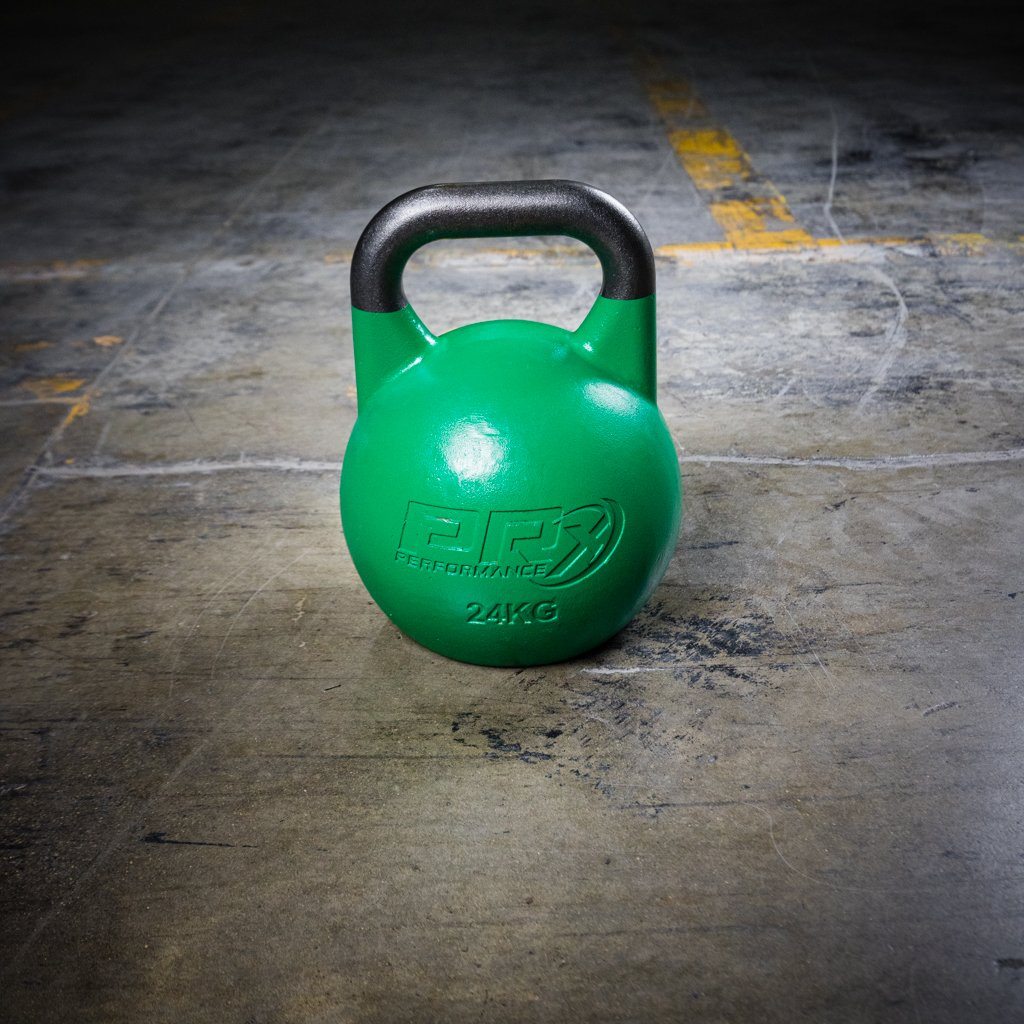 Close view of the 33 mm handle on a PRx competition kettlebell
