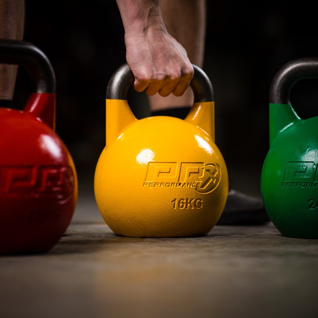 PRx competition kettlebell in a home gym setting