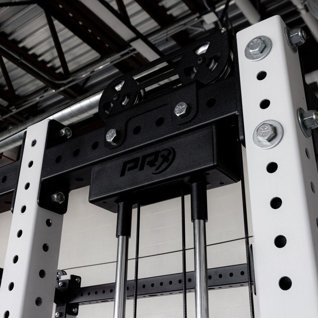 Aluminum pulley detail on the 6-post functional trainer cable system