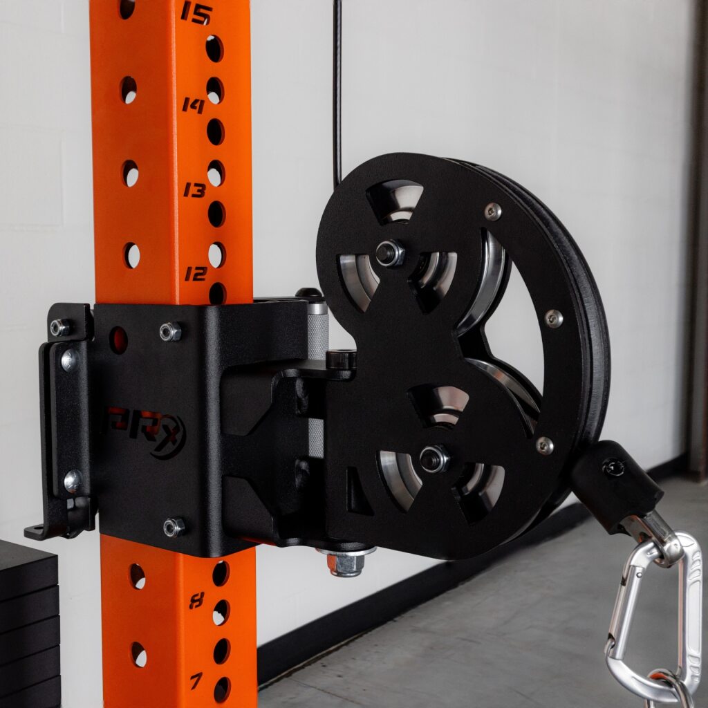 Cable trolley with knurled handle and T-handle pop-pin on the upright